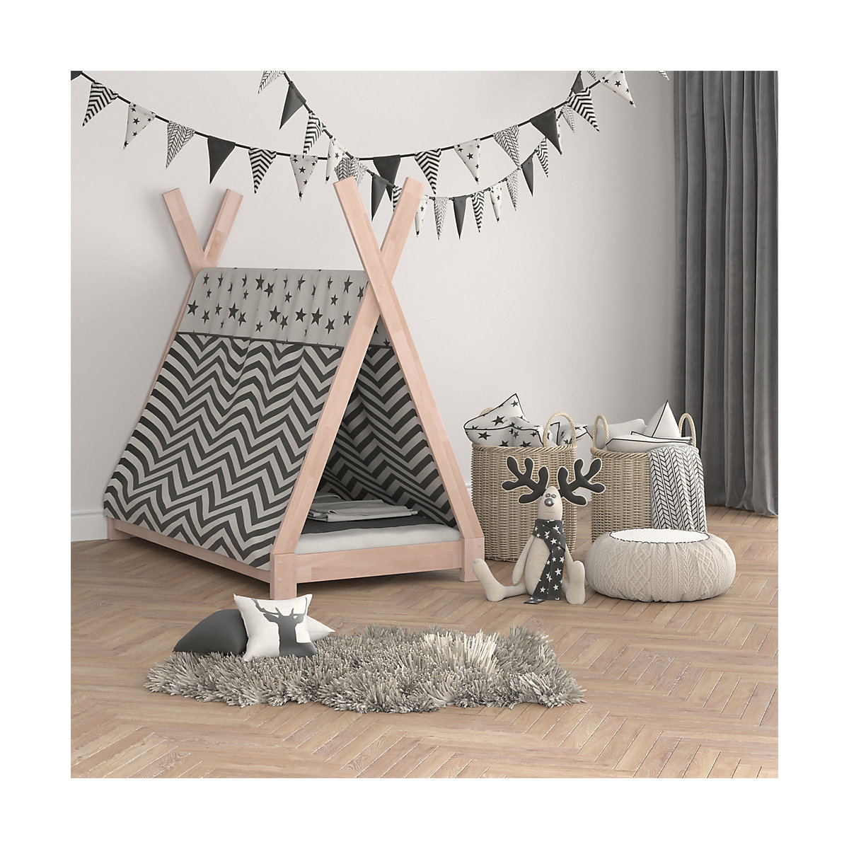 Kinderbett TIPI 80 x 160 cm Natur