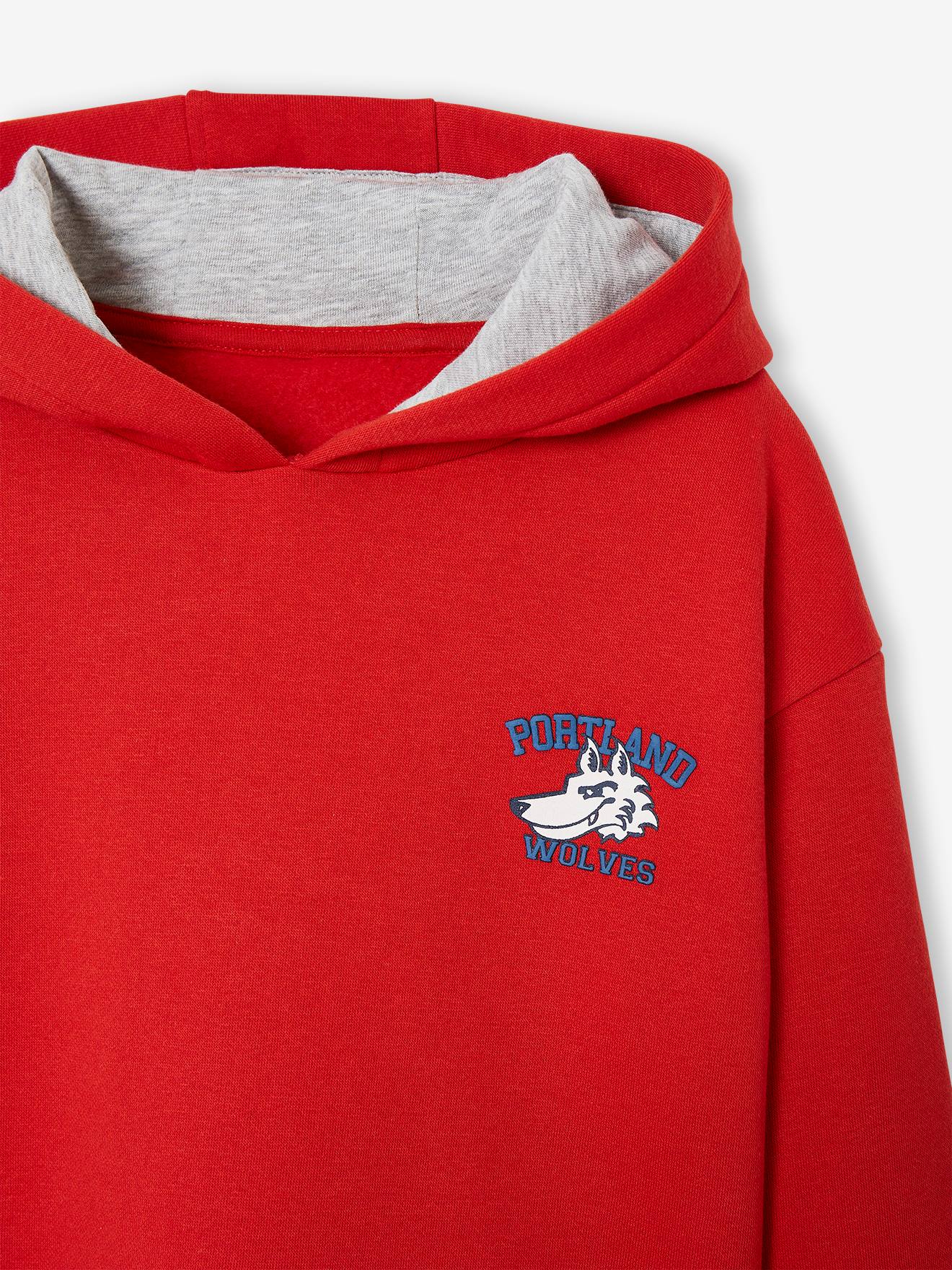 Sweat à capuche sport grand motif team Portland au dos garçon rouge