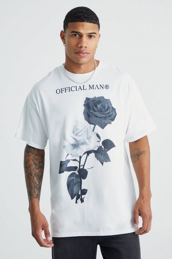 Oversize T-Shirt mit Rosen-Print