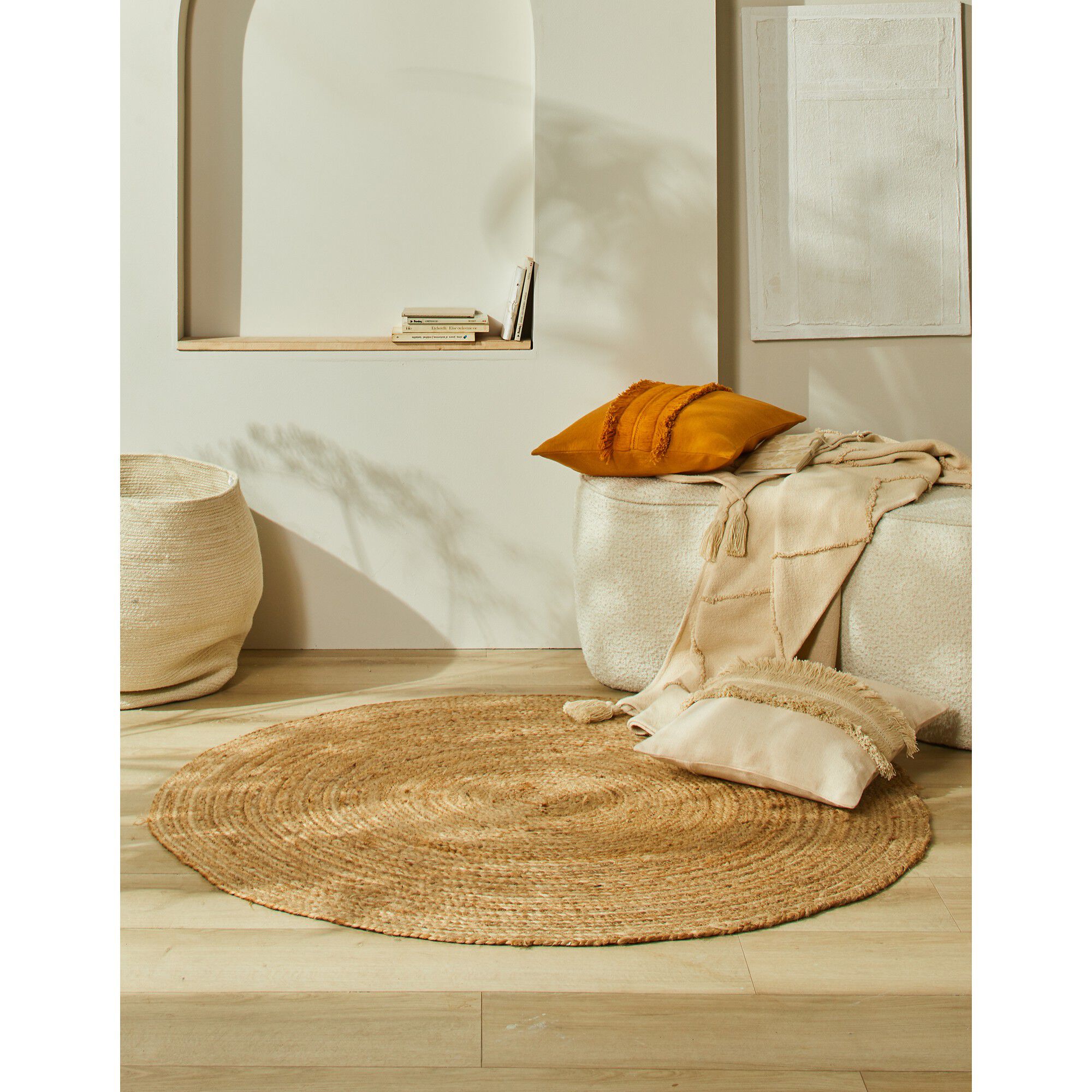 Tapis rond uni en jute tressé