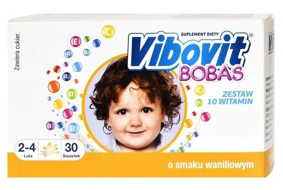 Vibovit Bobas, Vitaminsæt til børn i alderen 2 til 4 år, Vaniljesmag, Poser