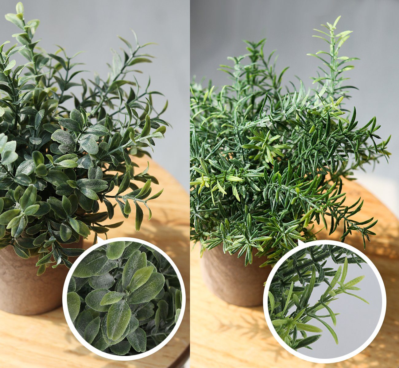 Künstliche Zimmerpflanze 3 Stück Mini Kunstpflanzen mit Töpfen Eukalyptus Rosmarin Babysbreath, Homewit, Tischdeko Haus Balkon Büro Deko