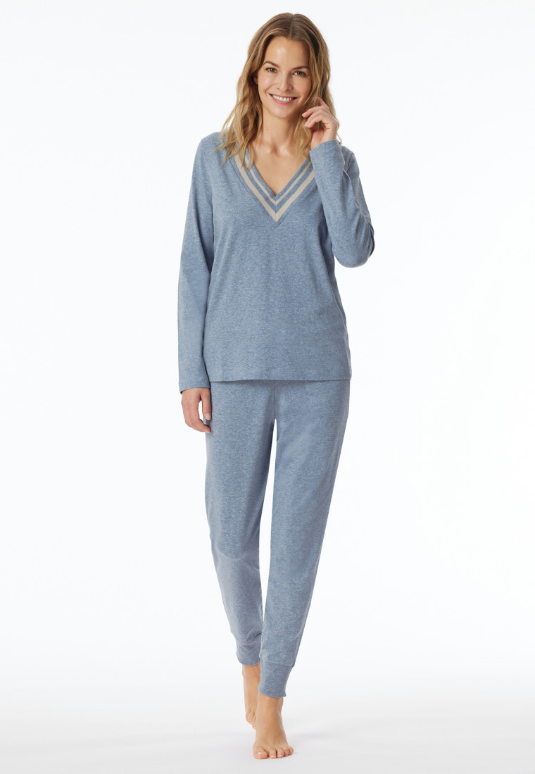 Shirt langarm V-Ausschnitt jeans-meliert - Mix+Relax