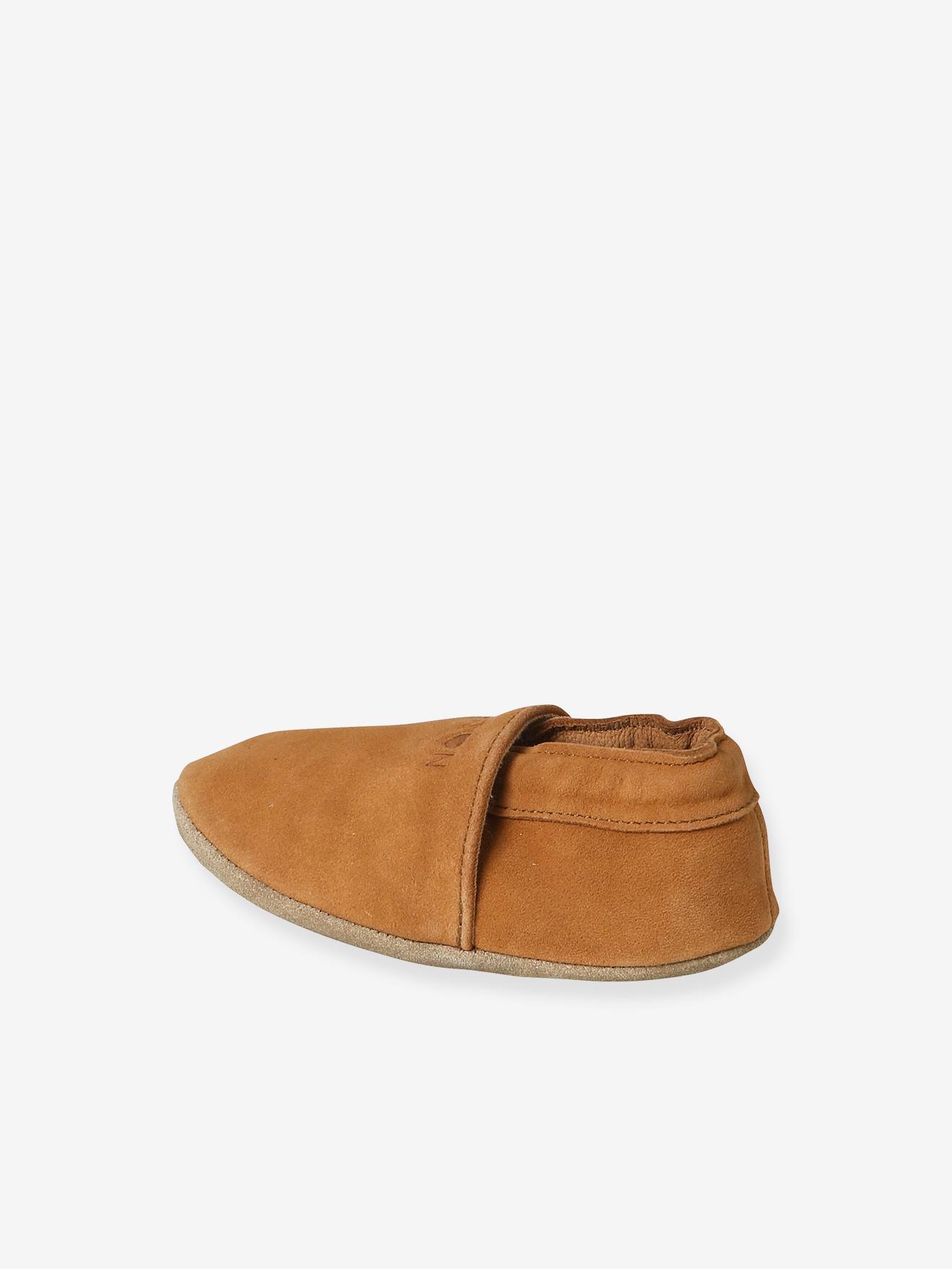 Chaussons élastiqués en cuir souple bébé chocolat