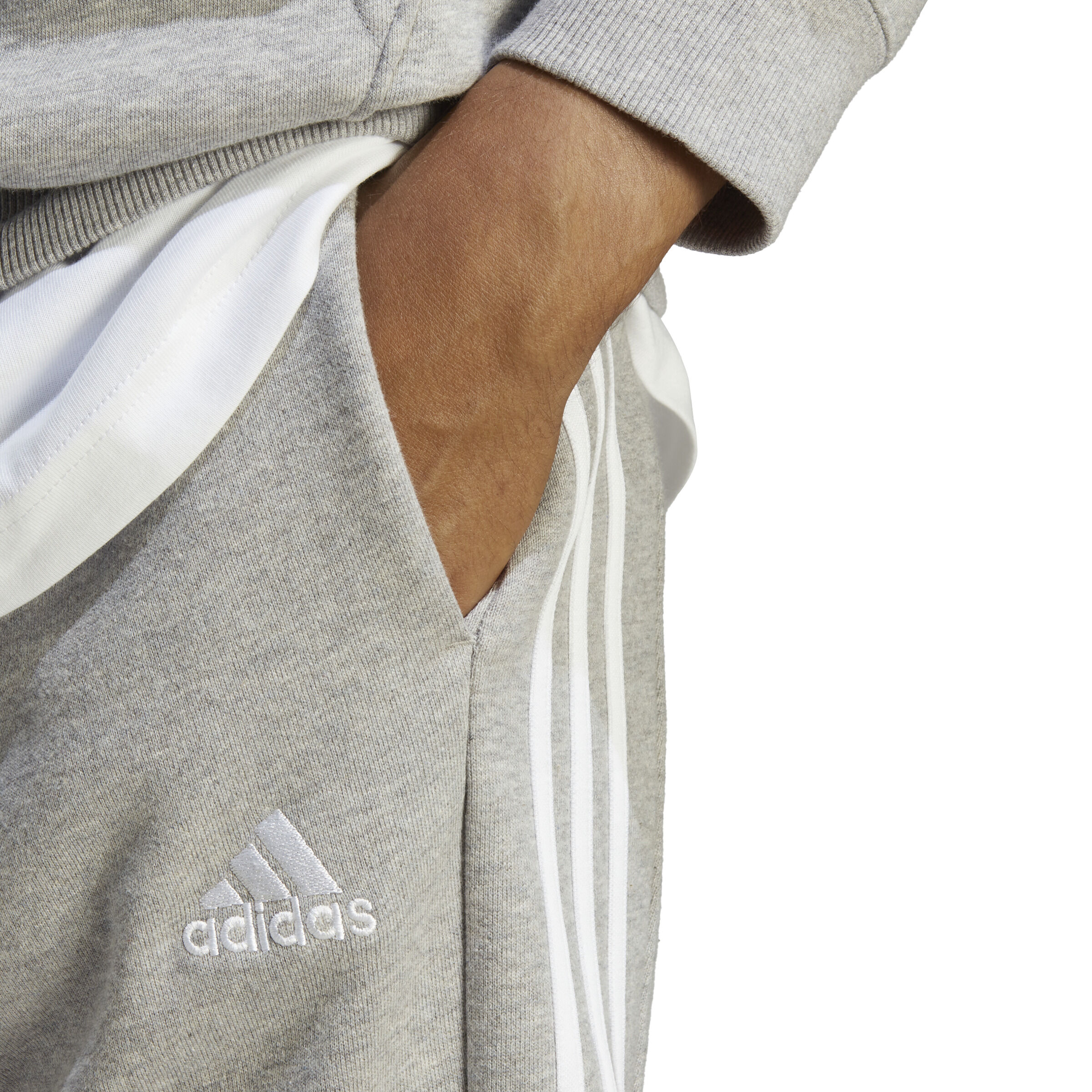 Essentials French Terry Tapered Cuff 3-Stripes Trainingshose Herren - Hellgrau, Weiß