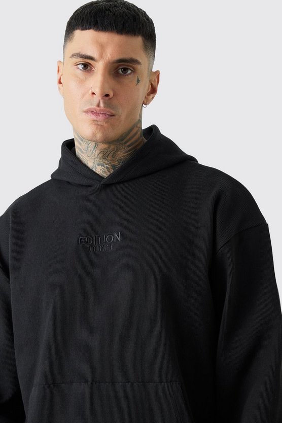 Tall gerippter Oversize Hoodie mit Edition Print