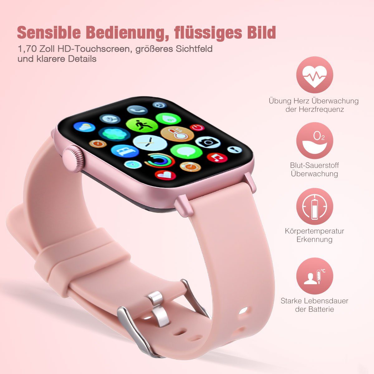 ombar Fitness Tracker Uhr Damen und Herren Smartwatch (Pulsmesser Schrittzähler Schlafmonitor cm/1,9