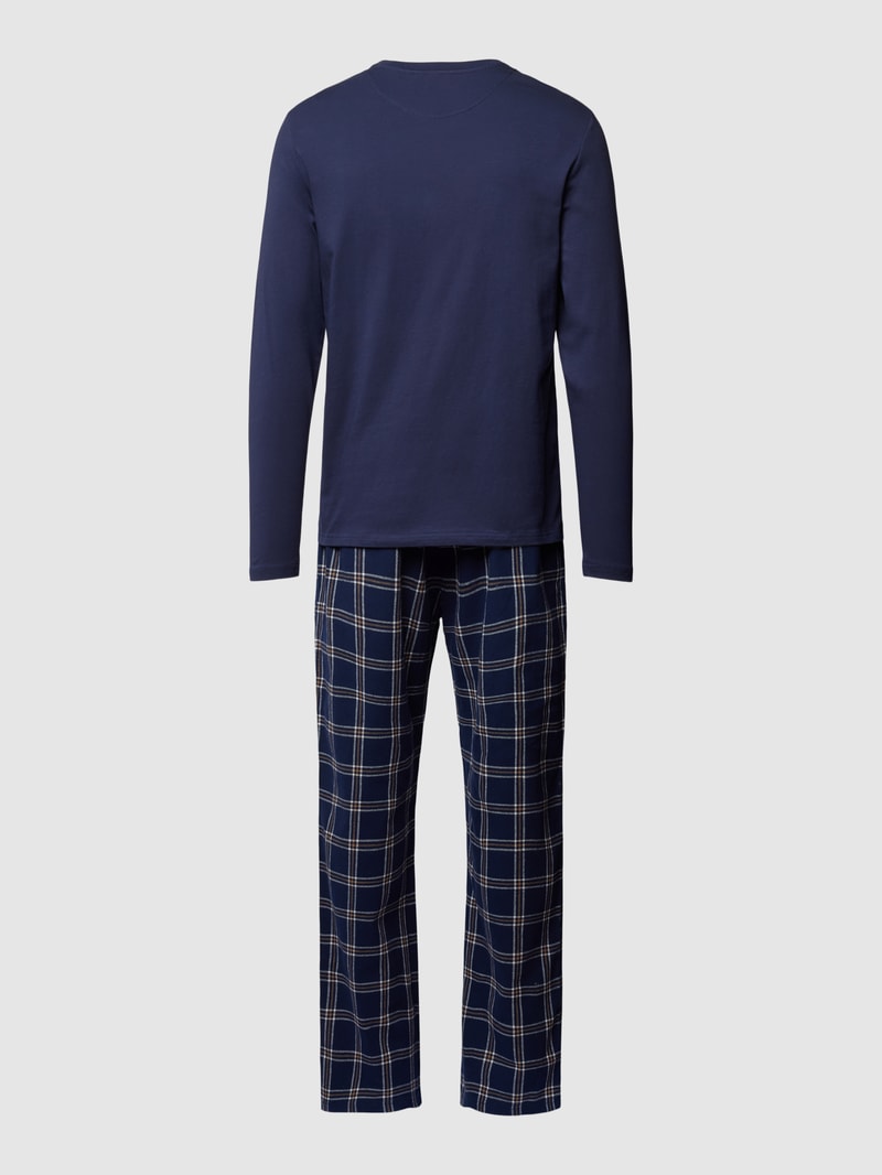 Pyjama mit geripptem Rundhalsausschnitt in marineblau