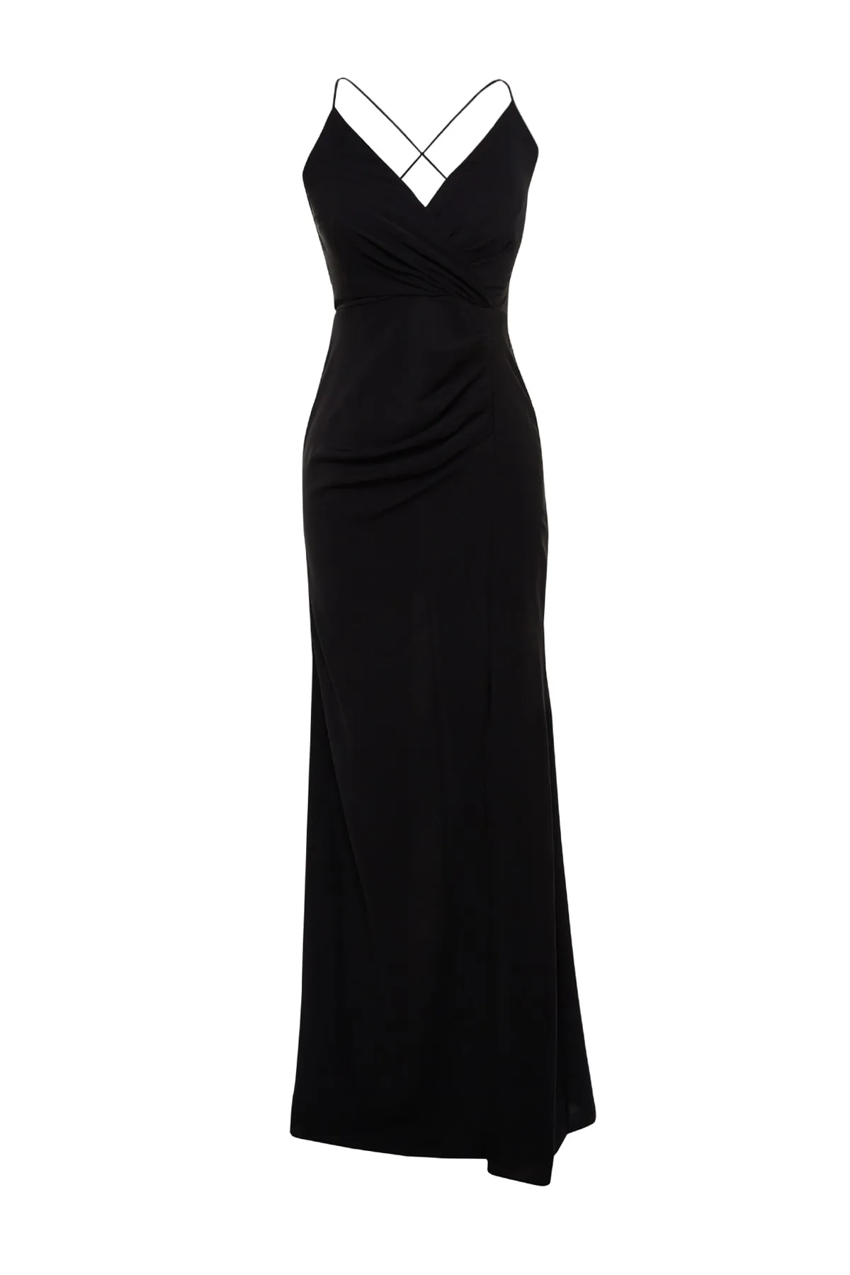 Trendyol Collection  Schwarzes, langes Abendkleid aus Chiffon mit gefütterter Paspelierung TPRSS22AE0012