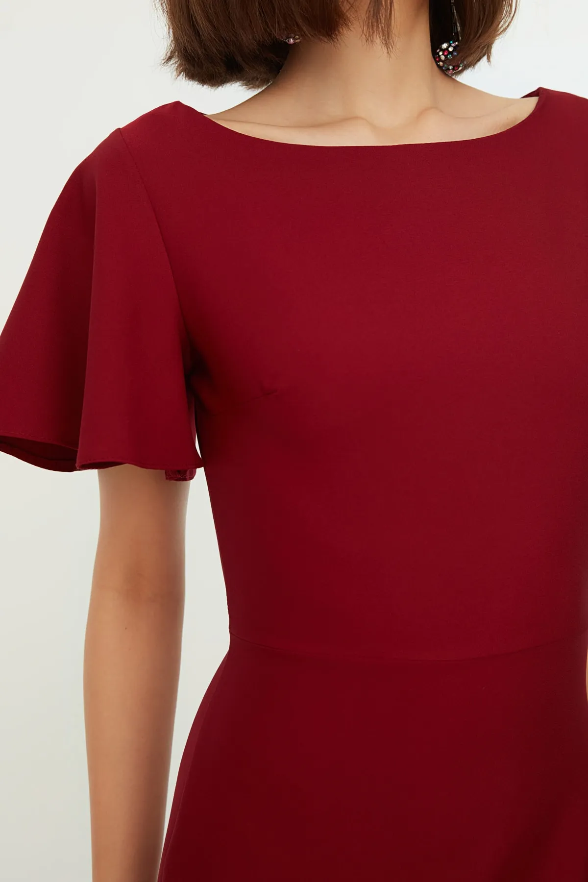 Trendyol Collection  Weinrotes Volant-Midi-Webkleid TWOSS20EL1342
