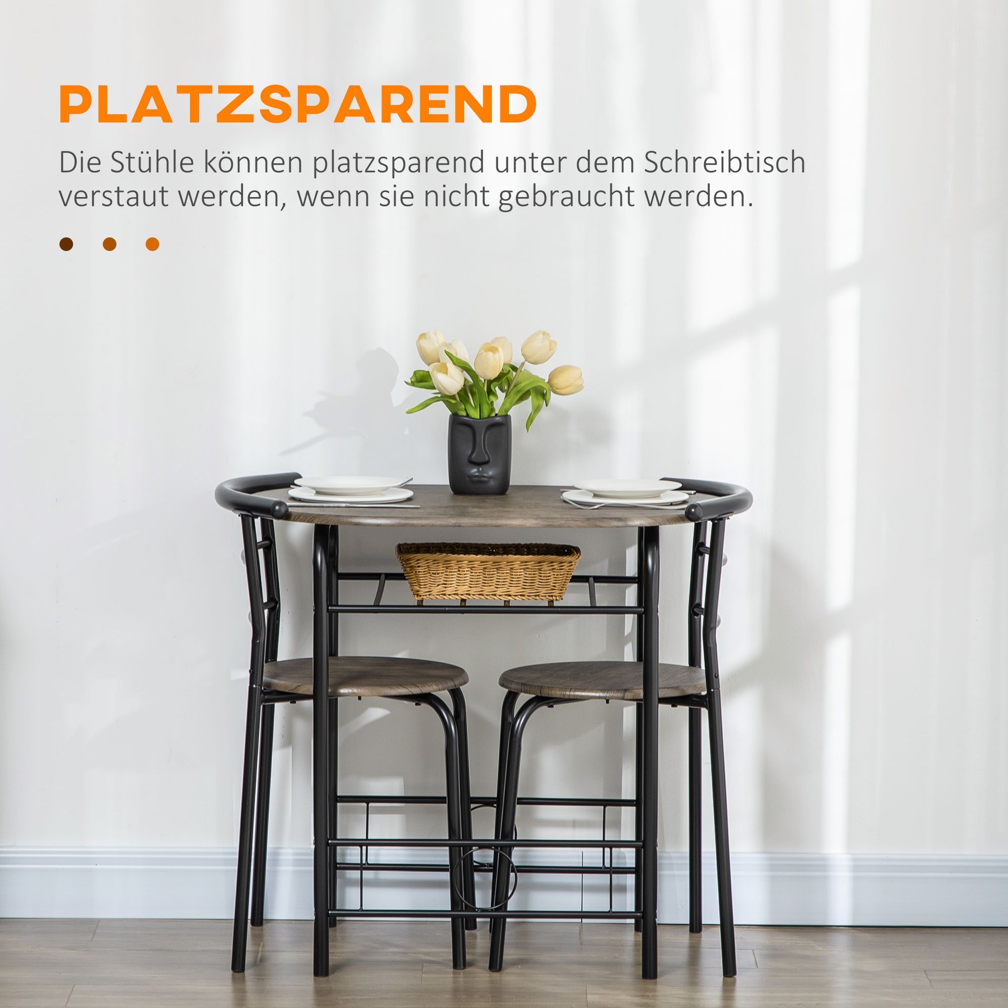 HOMCOM Essgruppe Bistro-Set 3-teilig, 80 cm x 53 cm x 74,5 cm, (Set, 3-tlg., 1 Tisch; 2 Stühle), Tisch mit 2 Stühlen