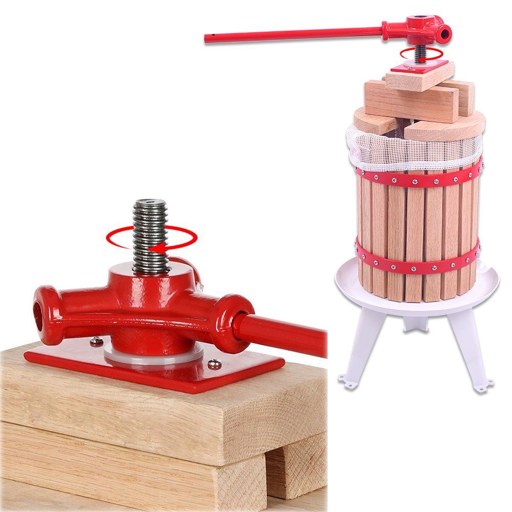 UISEBRT Obstpresse 6 Liter Mechanische Saftpresse Weinpresse Apfelpresse Fruchtpresse, Manuell Obstmühle + Presstuch für Äpfel Birnen