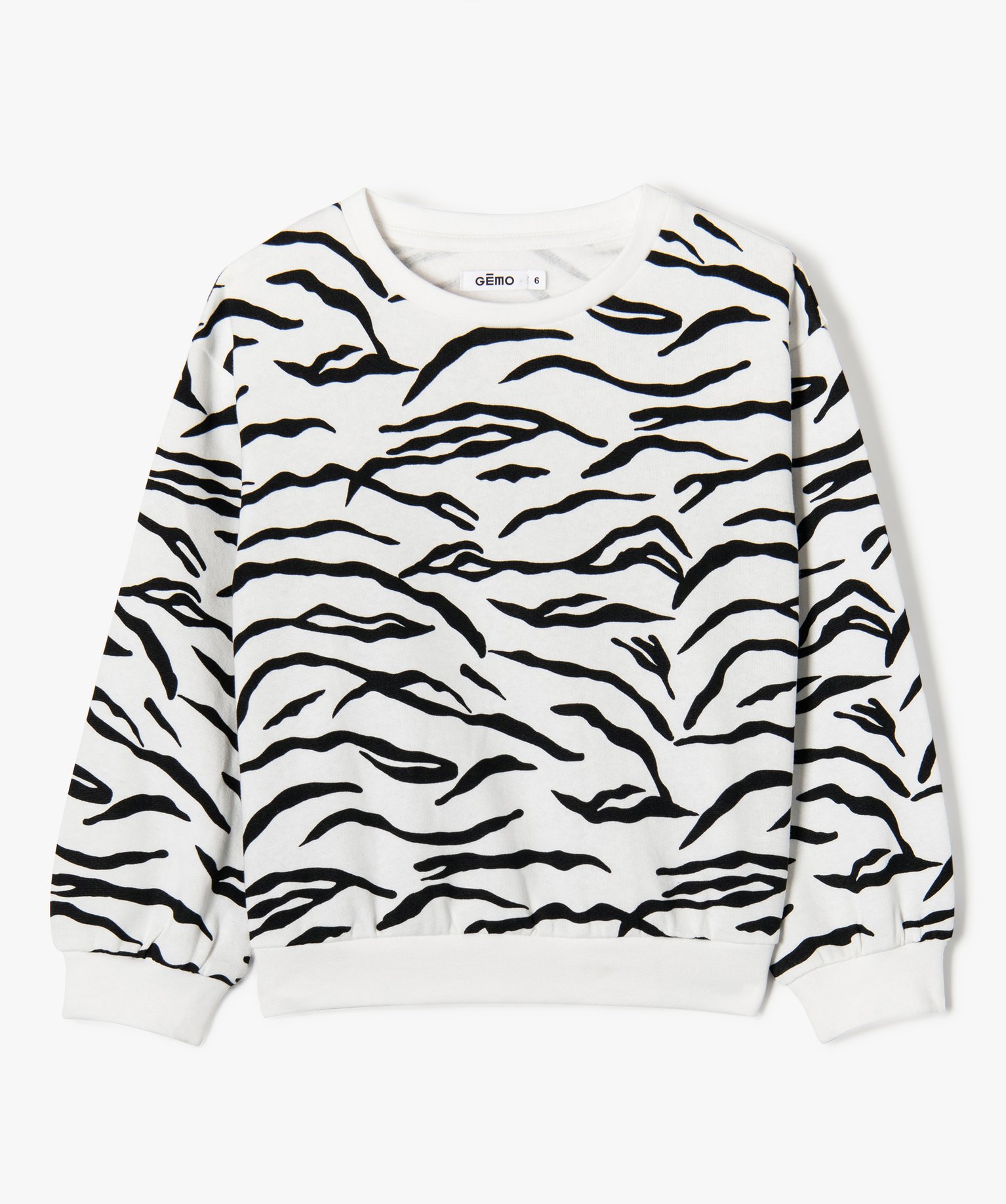 Sweat ample imprimé intérieur molletonné fille ecru | GEMO