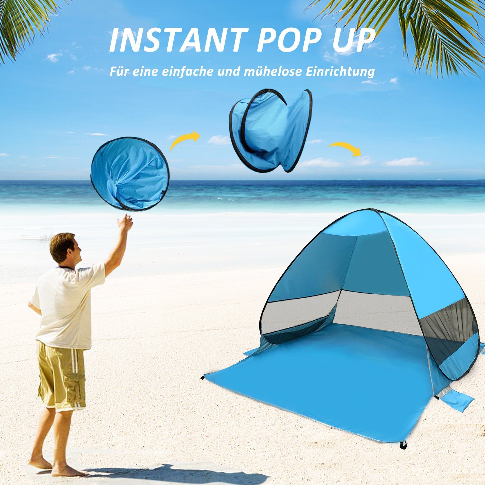 CALIYO Strandmuschel Strandmuschel Pop Up Strandzelt Automatisches Sonnenschutz Strand, mit UV-Schutz, für (2-3) Personen Familie Strand Camping, Garten