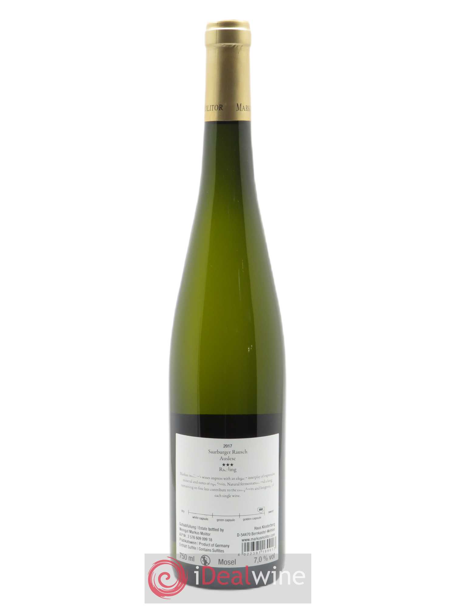 Riesling Markus Molitor Saarburger Rausch Auslese°°° Gold Capsule  2017 - Lot de 1 Bouteille