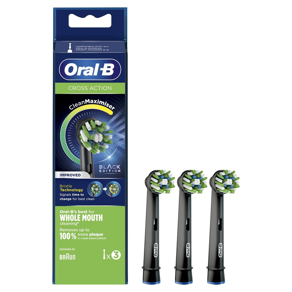 oral-b Oral-B CrossAction Brossette Avec CleanMaximiser, Noire, 3 Brossettes De Rechange