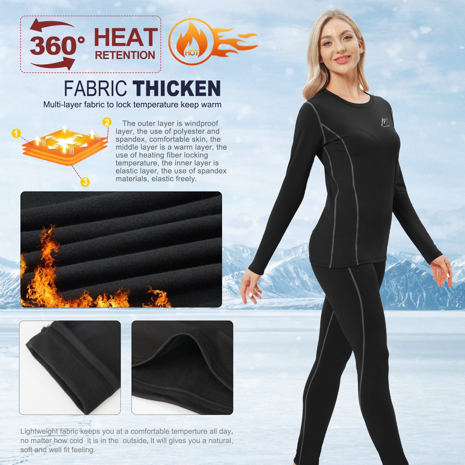 MEETYOO Thermounterhemd Damen Thermounterwäsche Thermo Unterwäsche Set (Funktionswäsche, Thermounterhemd Thermo-Leggings Hose) Pyjamas Sport, Skifahren