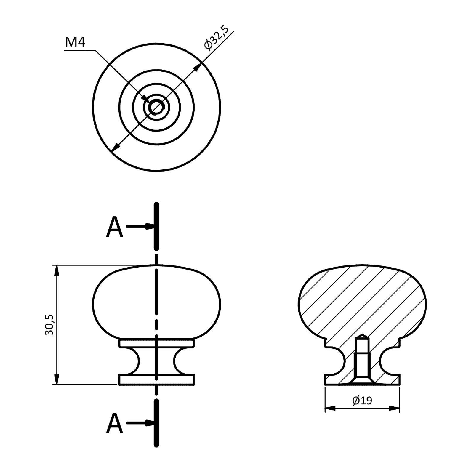 SO-TECH® Möbelbeschlag Schrankknopf OSCAR Ø 32,5 mm rund (1 St), schwarz verchromt inkl. Befestigungsschraube