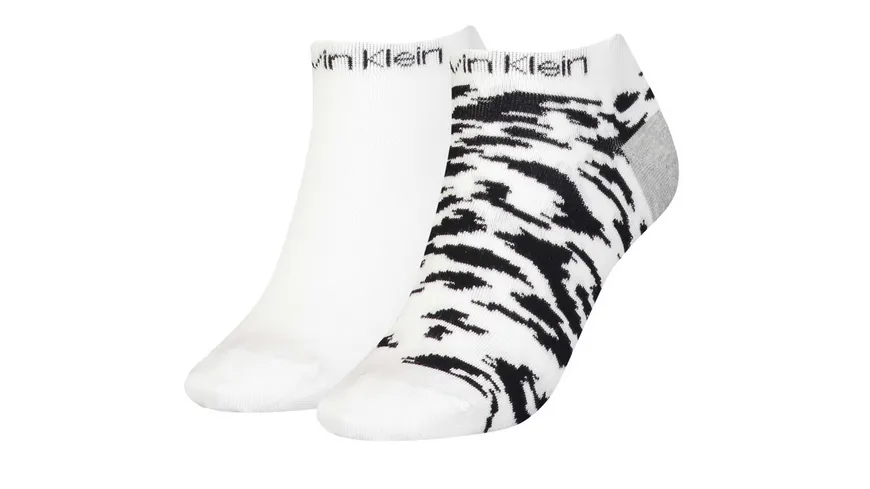 Calvin Klein Damen Sneaker Socken Leopard 2er Pack white