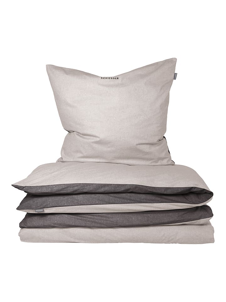 Schiesser Feinbiber-Bettwäsche-Set in Anthrazit/ Beige günstig kaufen