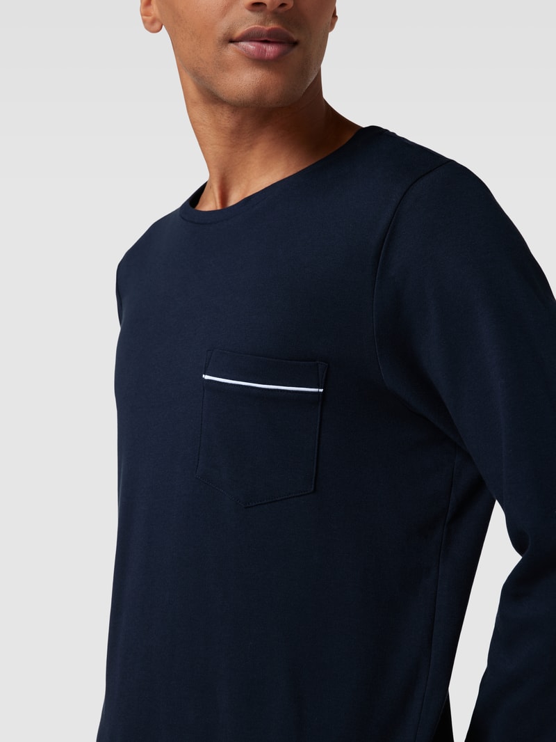 Pyjama mit Brusttasche Modell 'INTERLOCK' in dunkelblau