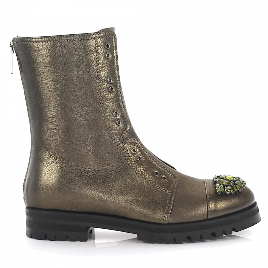 Jimmy Choo - Stiefeletten COMBAT Kalbsleder Kristallverzierung grün - grün