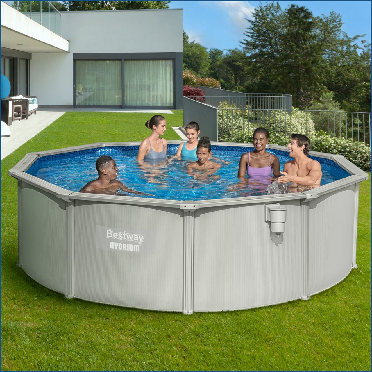 Bestway Hydrium™ Stahlwandpool Komplett-Set mit Sandfilteranlage Ø 460 x 120 cm, granitgrau, rund