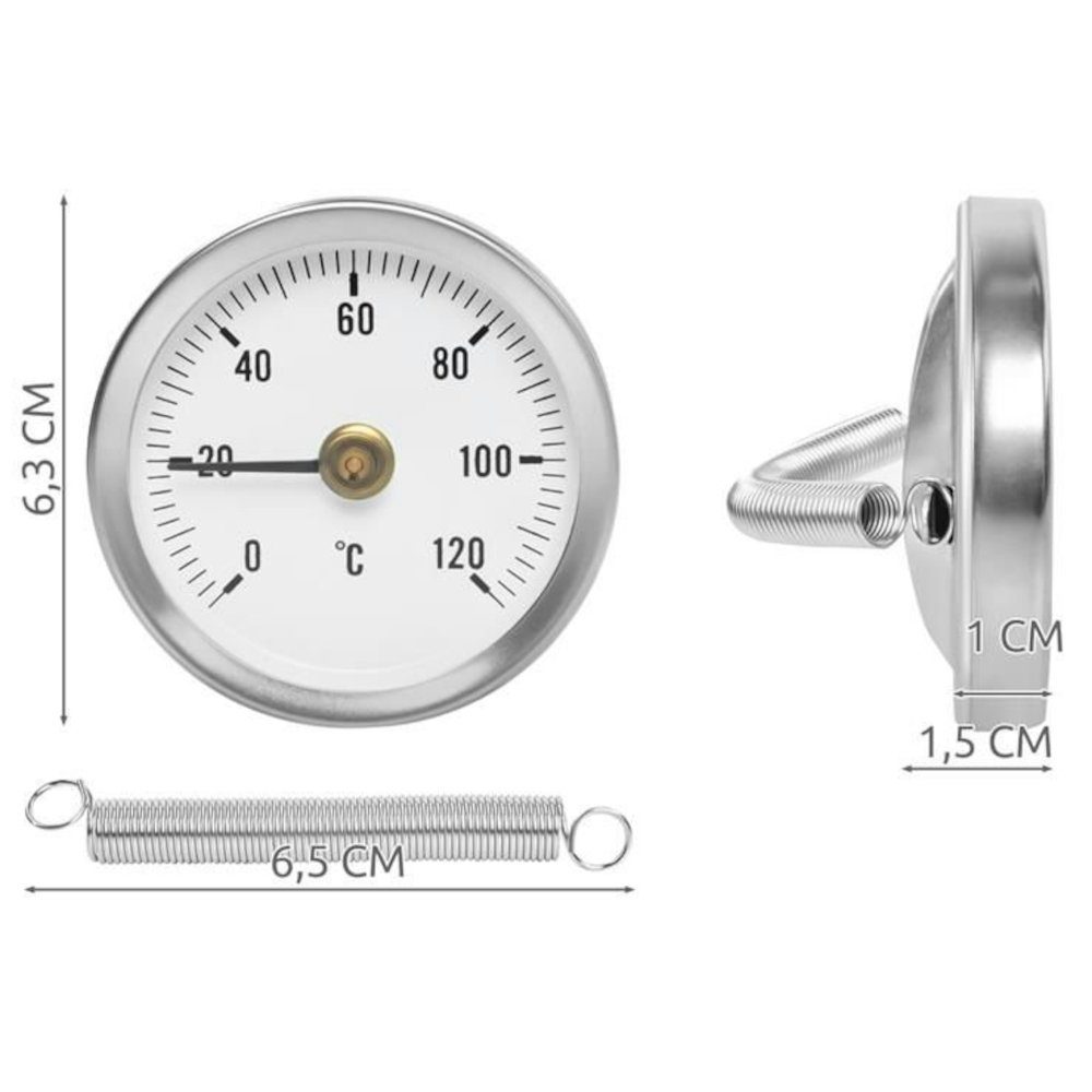 ISO TRADE Raumthermostat Thermometer, max. 12 V, mechanisch, (Clip-auf Rohr Thermometer Heißwasserthermometer, 1-St., Messgerät), Bimetall Temperaturanzeige und Feder
