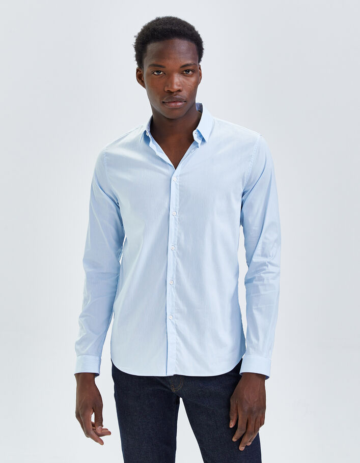 Chemise SLIM bleu ciel à fines rayures Homme