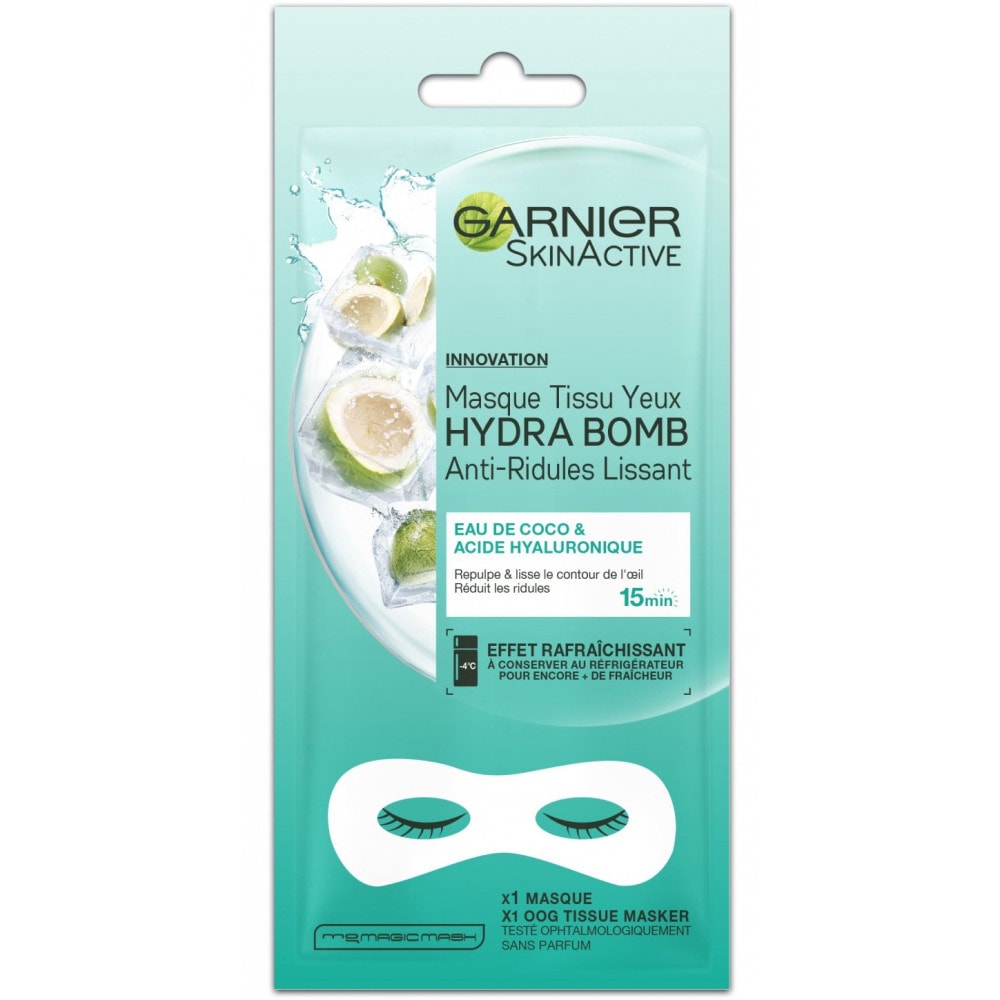 Garnier Masque Tissu Yeux Hydra Bomb Anti-Ridules Lissant Skinactive - Eau de Coco & Acid