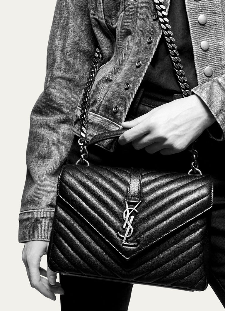 Saint Laurent College Medium -olkalaukku tikattua vasikannahkaa