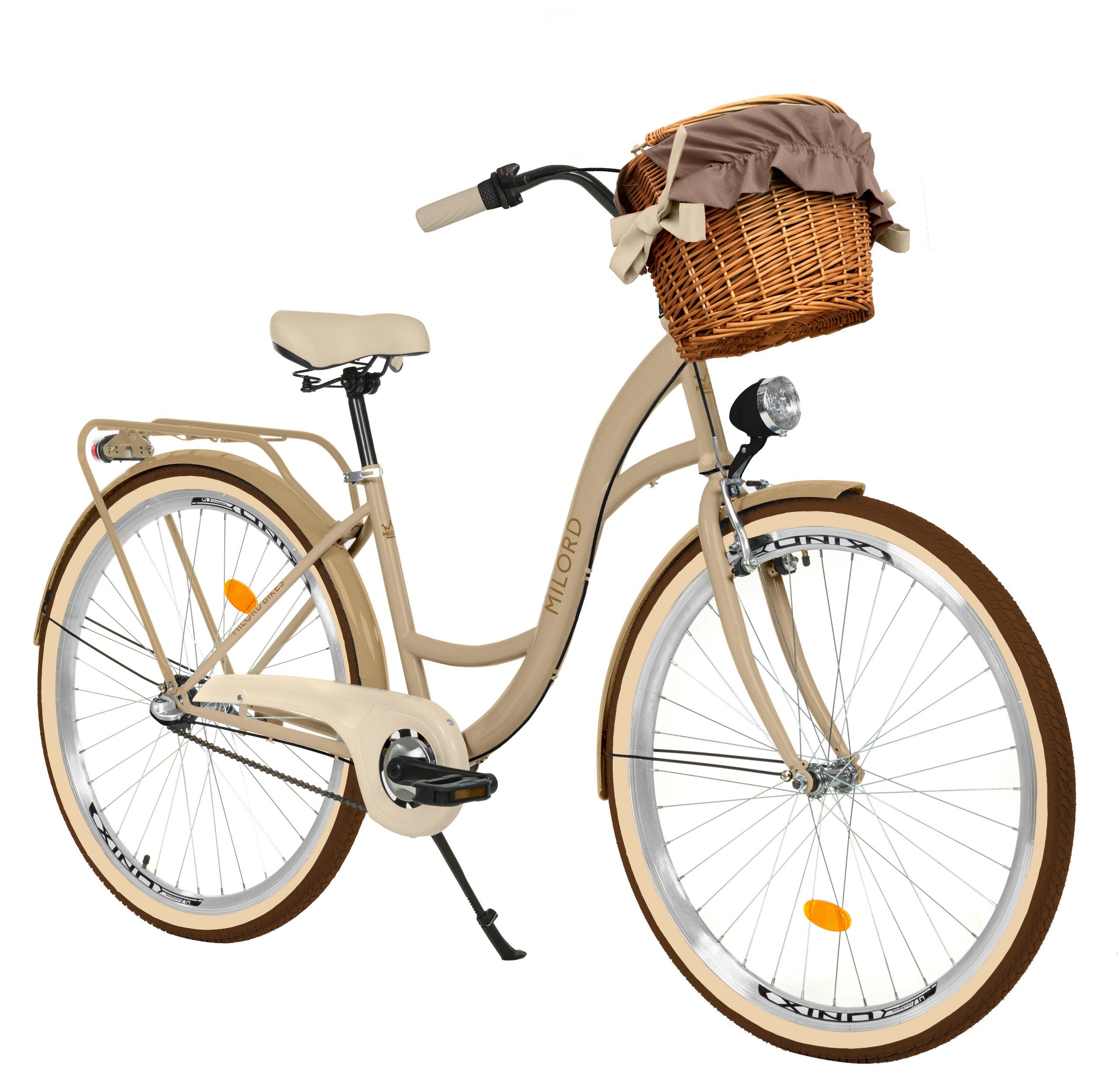 MILORD BIKES Cityrad Milord Komfort Fahrrad Korb Damenfahrrad, 28 Zoll, Braun-Creme, 3-Gang, 3 Gang, Nabenschaltung