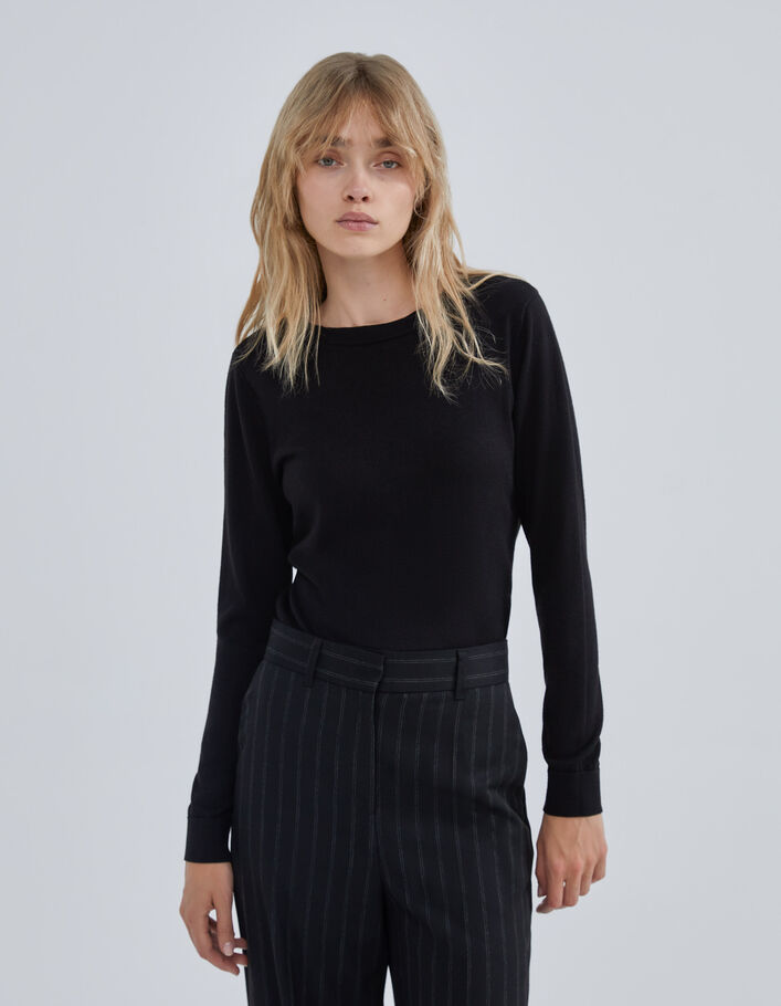 Cardigan noir réversible tricot et dentelle Femme