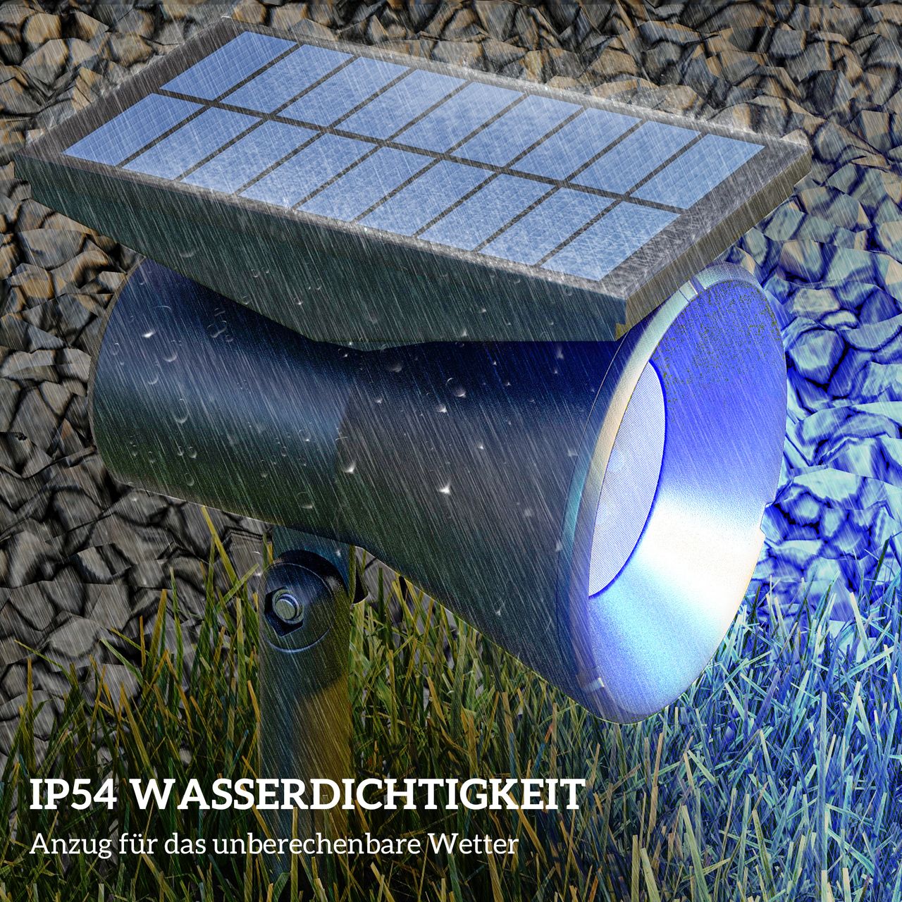 Outsunny Solarleuchten 2 Stück Solarlampen Solar Gartenleuchte mit 2 Lichtfarben