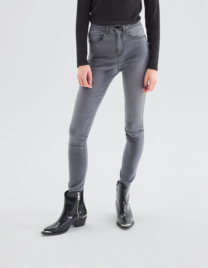 Jean slim gris taille haute clouté effet sculpt up Femme