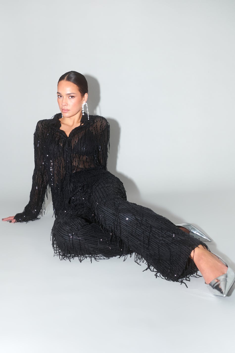 Fringe sequin trousers