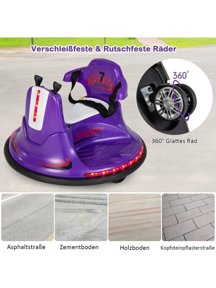 COSTWAY 6V Aufsitz Autoscooter LED in Lila günstig kaufen 66 cm