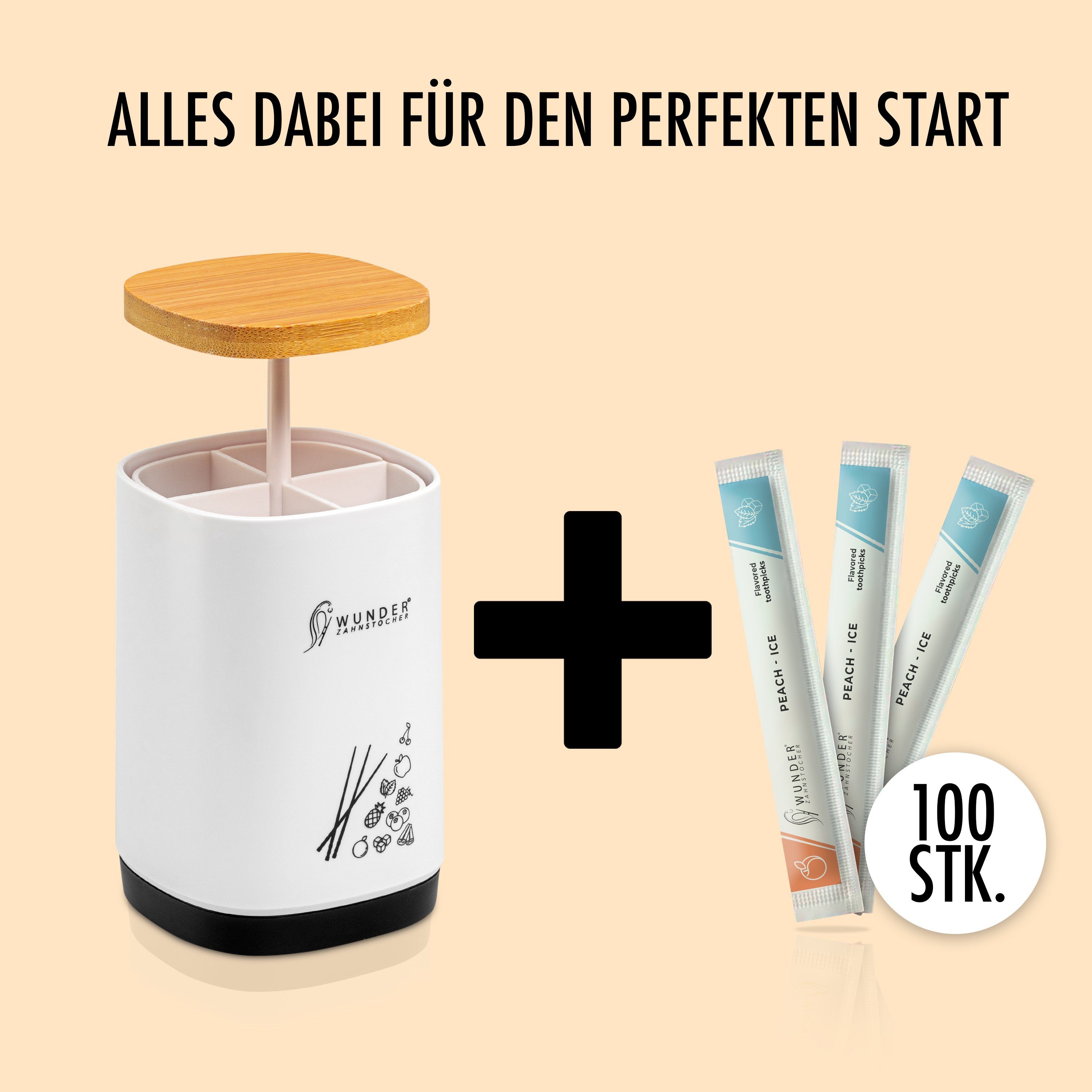 Wunder Zahnstocher Mundpflegecenter Wunder Zahnstocher - 1x Zahnstocherspender + 100x Pfirsich/Ice EV
