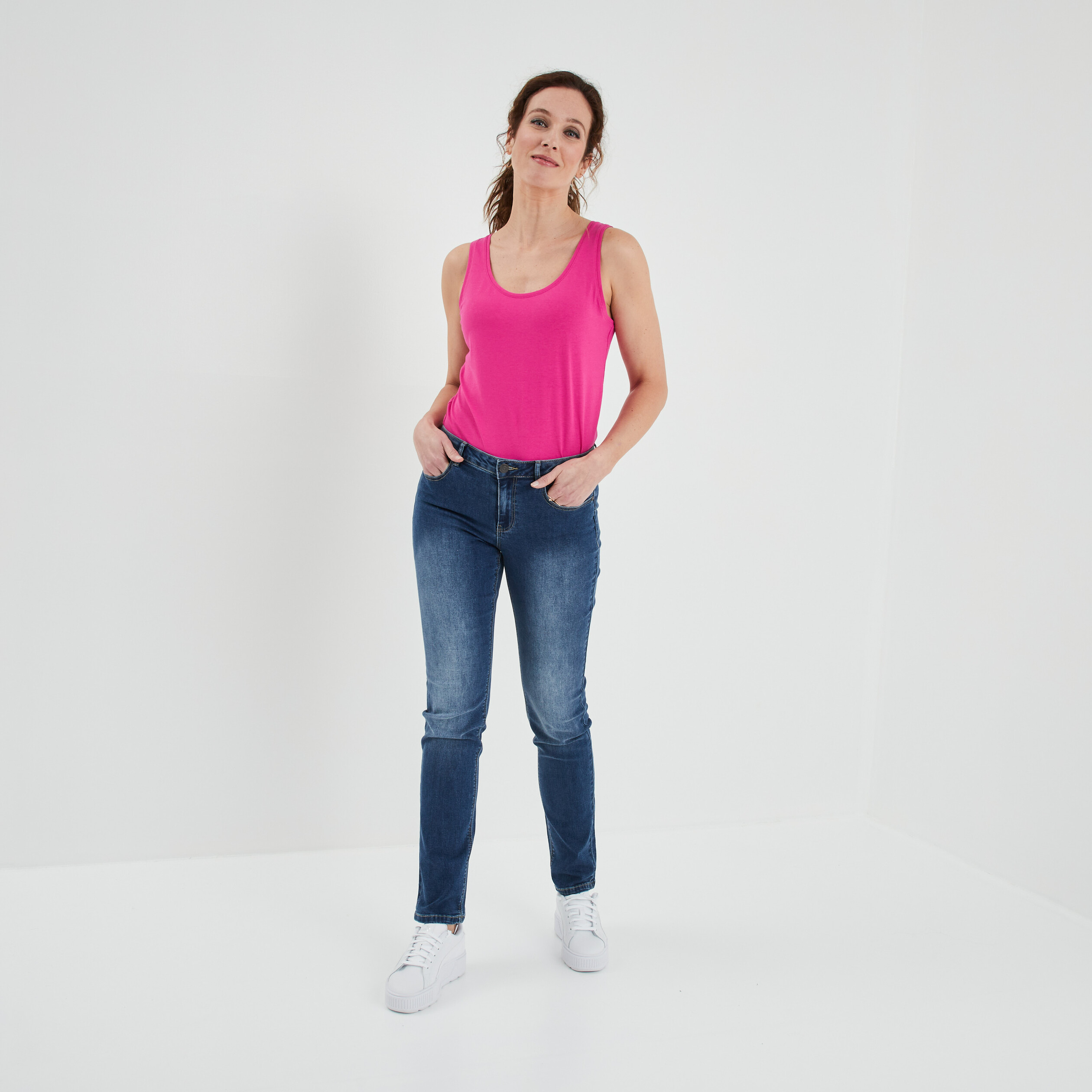 Débardeur bretelles larges uni rose fushia femme | La Halle