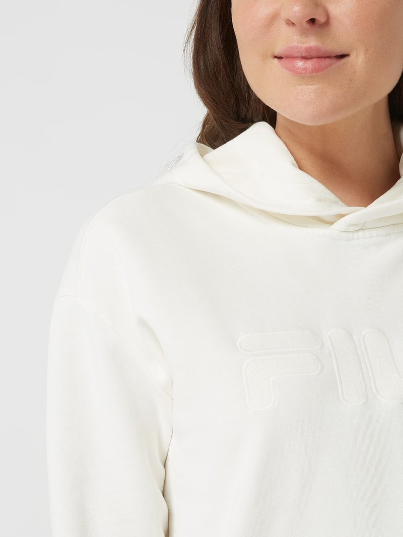 Hoodie mit Logo-Stickerei Modell 'Bischkek' in ecru