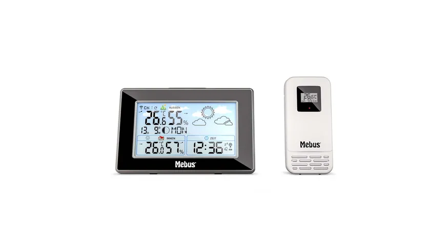 Mebus Funk-Wetterstation mit Innen- & Außentemperatur schwarz/weiß