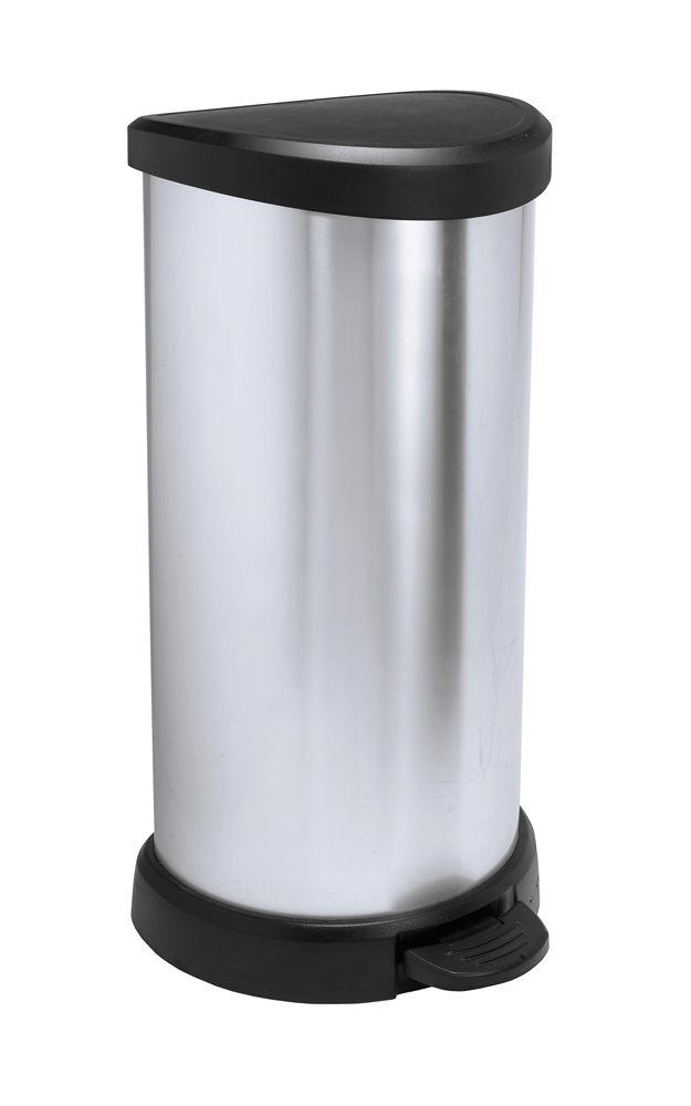 Curver DECOBIN Abfalleimer 40L mit Fußpedal silber metallic