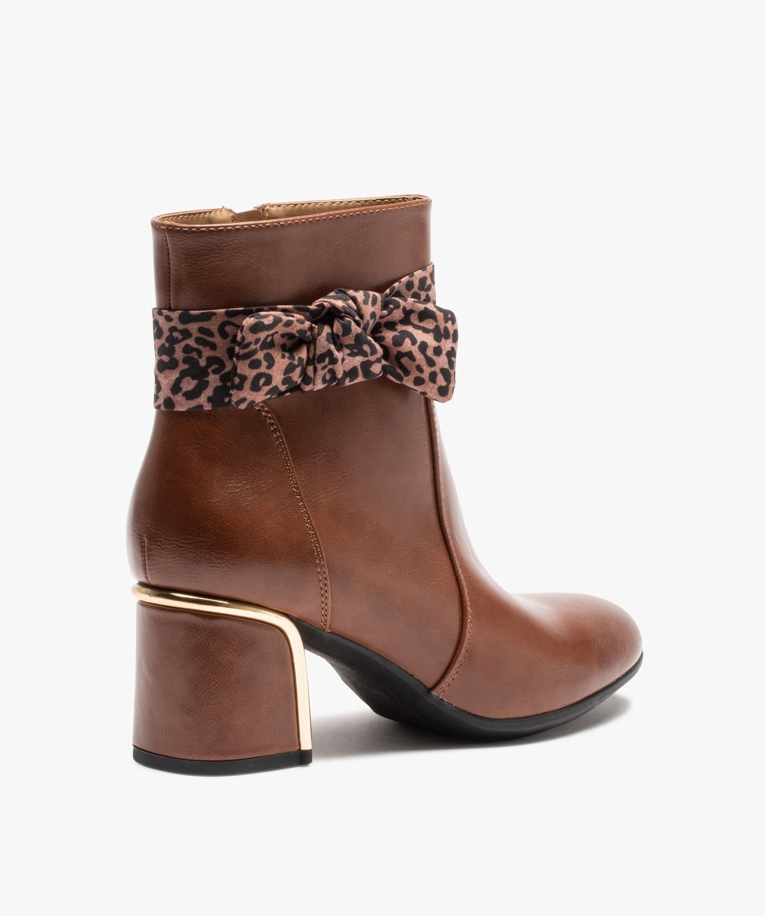 Boots femme unies à talon carré et bride foulard camel | GEMO
