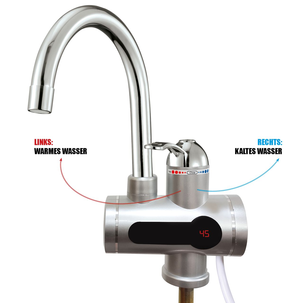 MAUK 2 in 1 Armatur mit Durchlauferhitzer - Silber