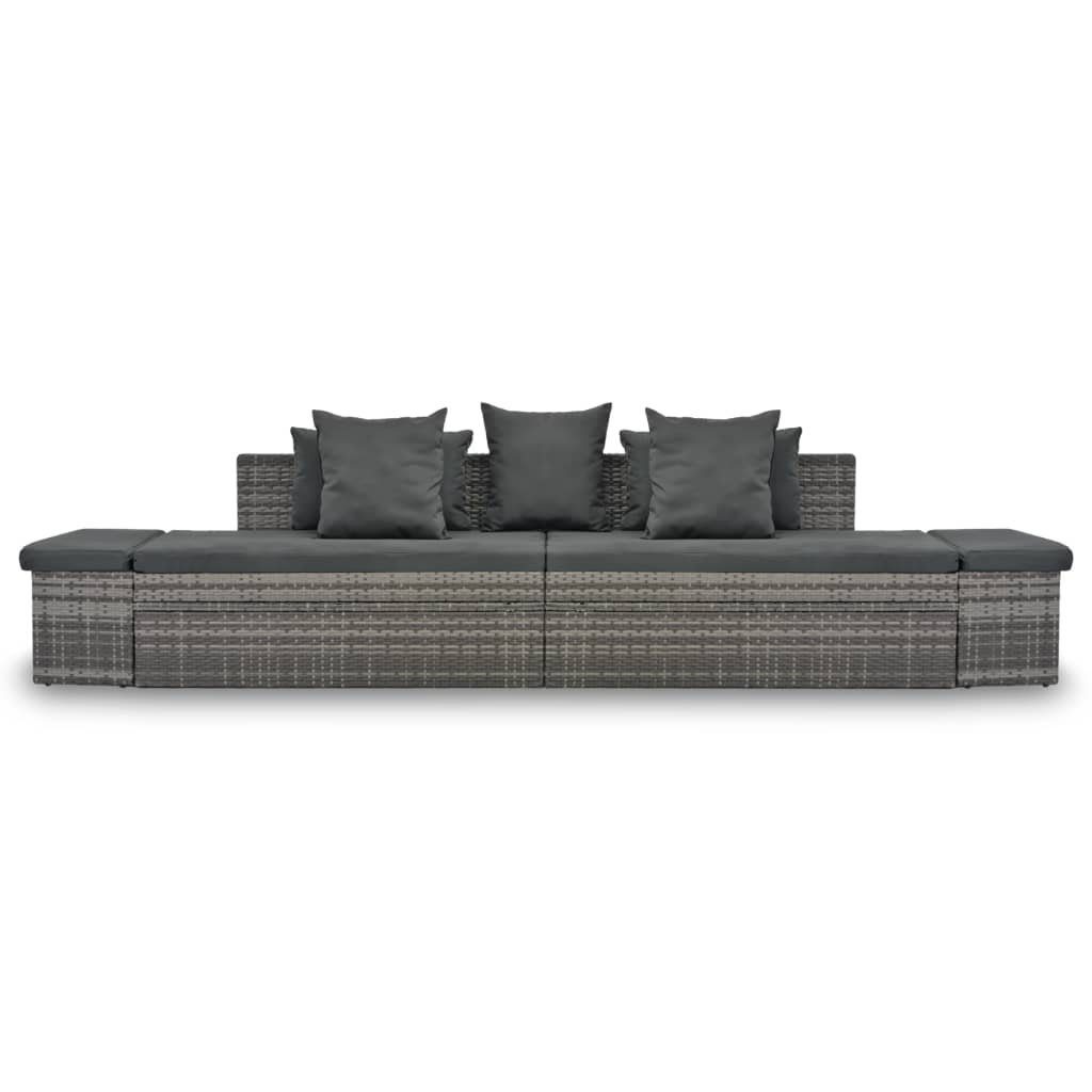 vidaXL Loungesofa 4-tlg. Garten-Sofagarnitur mit Kissen Grau Poly Rattan