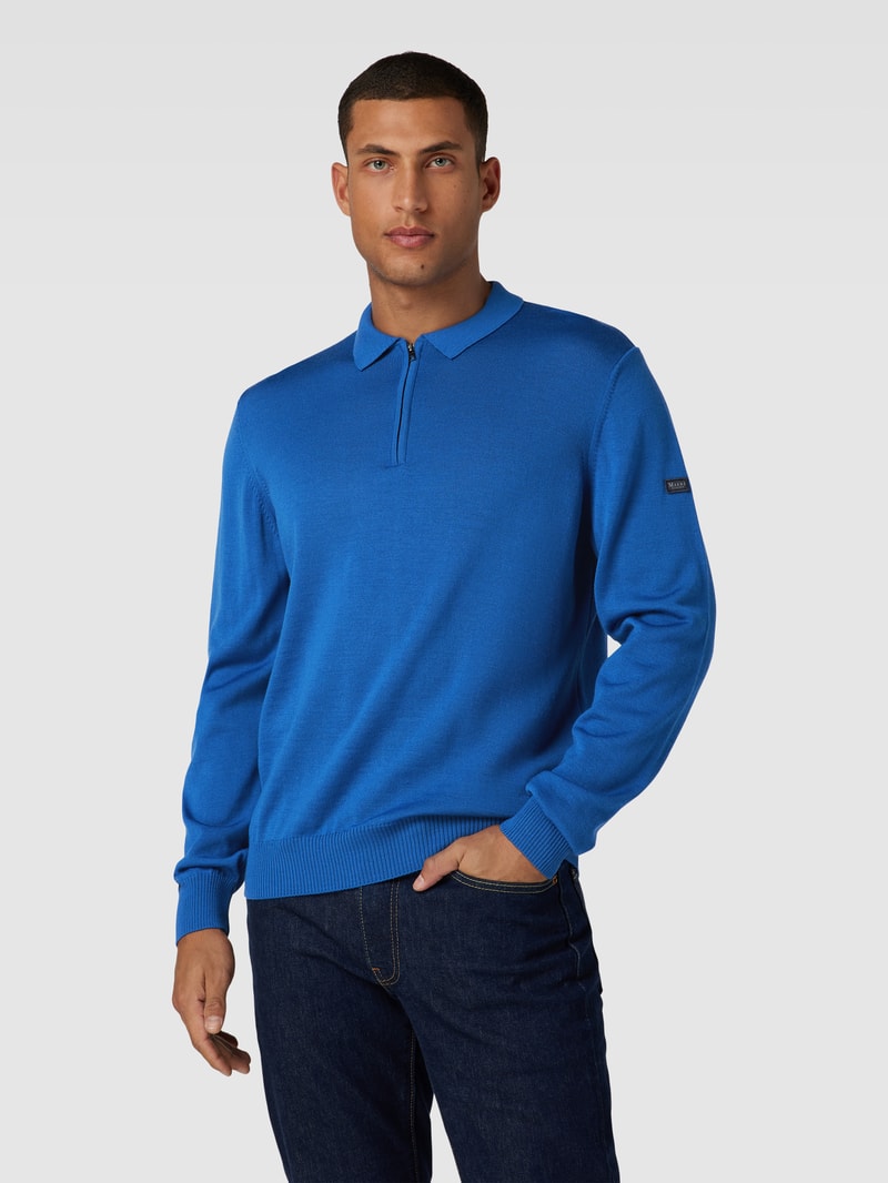 Strickpullover mit kurzem Reißverschluss Modell 'POLO ZIP' in royalblau