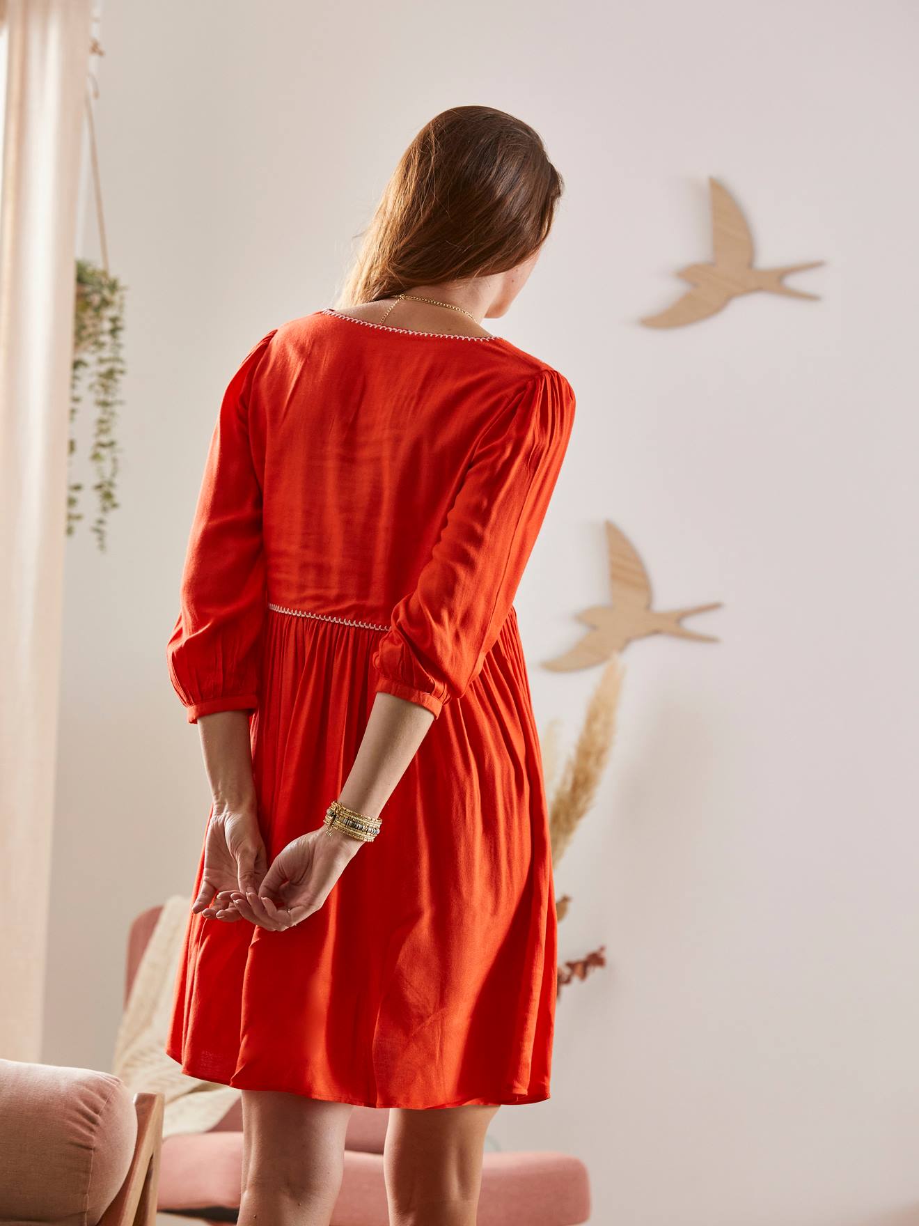 Robe en crêpe uni grossesse et allaitement orange