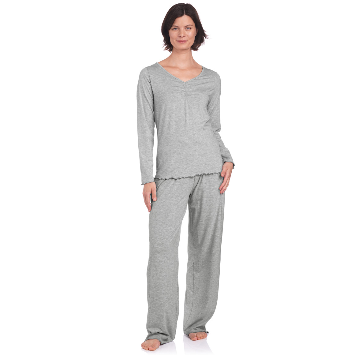 Damen Loungewear-Langarmshirt mit Raffung