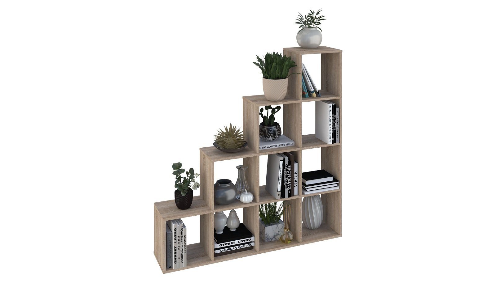 Polini Home Raumteilerregal Polini Treppenregal Stufenregal Raumteiler Regal Eiche 10 Fach