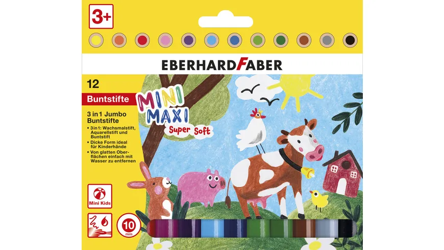 EBERHARD FABER Farbstift Buntstift 12er Etui Mini Kids 3in1